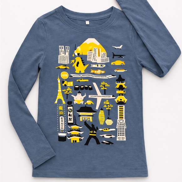 Tea Collection Other - Tea Collection Blue Tokyo Graphic Long Sleeve Tee Size 7- like new